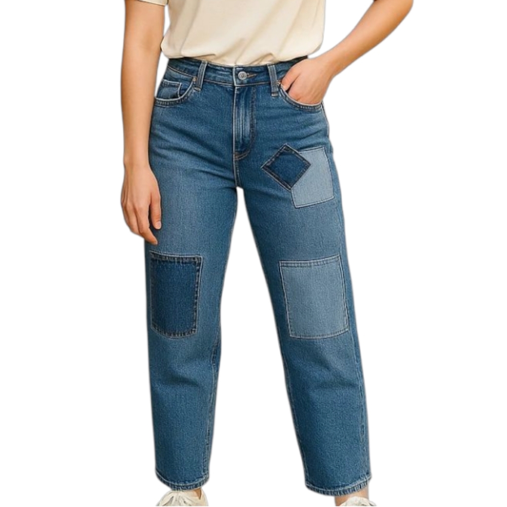 Woman's Patchwork Straight Leg Jeans By Façonnable Size 2